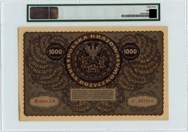 Banknot 1000 marek 1919 r. PMG 64 awers