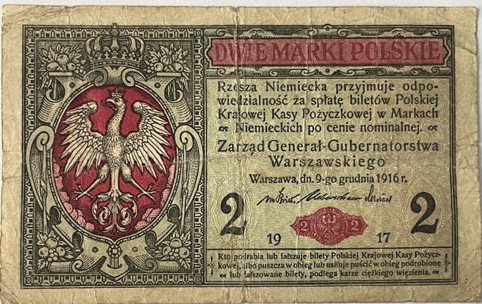 Banknot 2 marek polskich 1917 Generał awers