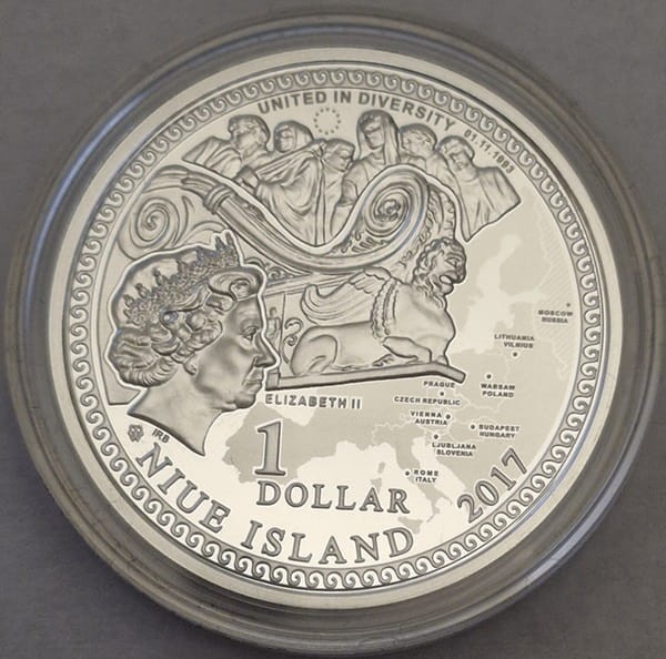 Moneta 1 dolar Szlak bursztynowy Akwileja 2017 r. awers