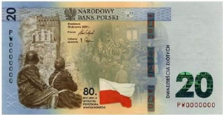 Banknot 20 zł 80 rocznica wybuchu Powstania Warszawskiego 2024 awers