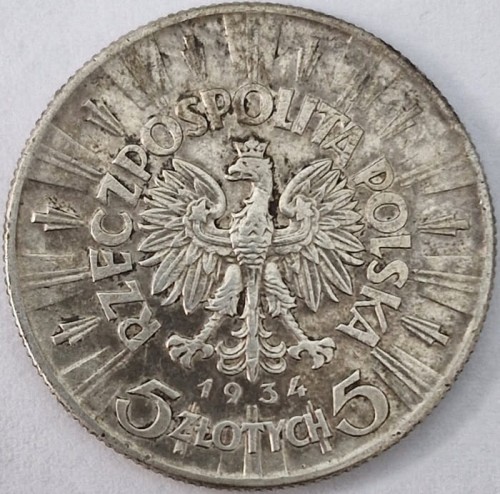 5 złotych 1934 r. Józef Piłsudski stan 2 awers