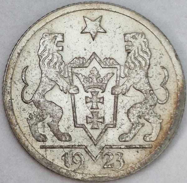 Moneta wolne miasto Gdańsk 1 gulden 1923 awers