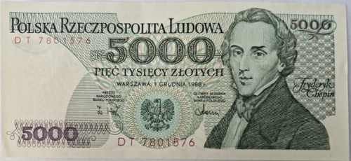5000 zł 1988 Fryderyk Chopin awers