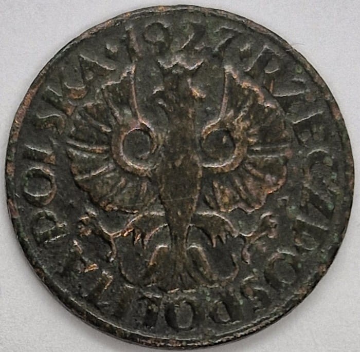 2 grosze 1927 r. rewers