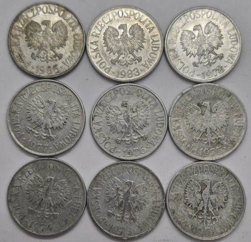 Zestaw monet obiegowych PRL 50 gorszy różne roczniki rewers