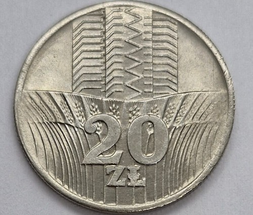 20 zł Wieżowiec i kłosy 1974 b.z. rewers
