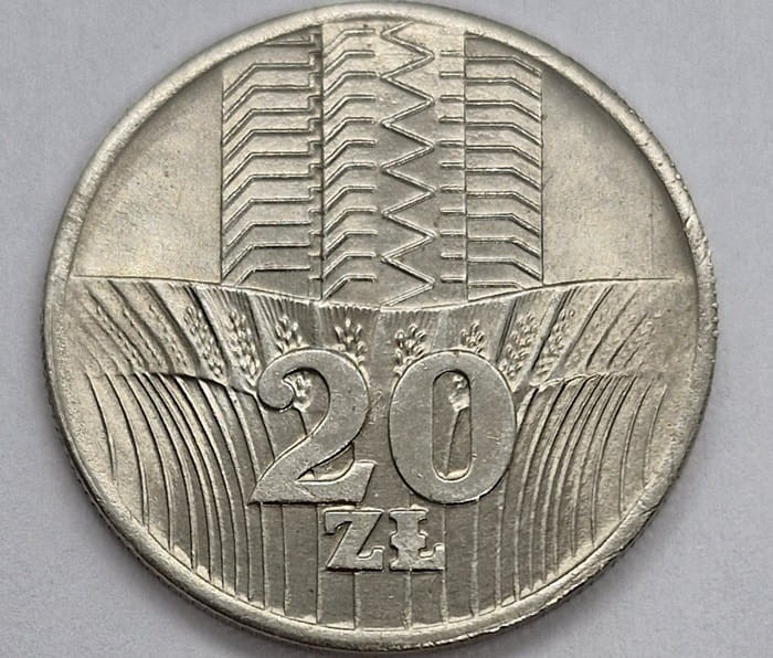 20 zł Wieżowiec i kłosy 1974 b.z. rewers