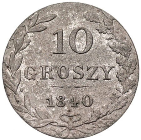 Moneta 10 groszy Warszawa MW 1840 stan 3 rewers