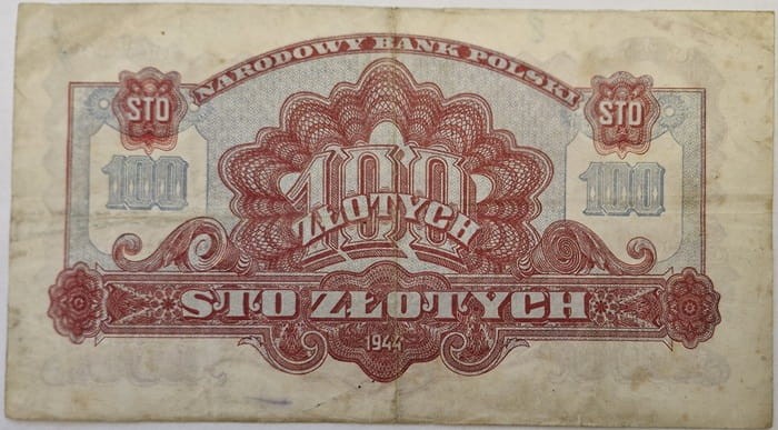 Banknot 100 zł 1944 seria lubelska rewers