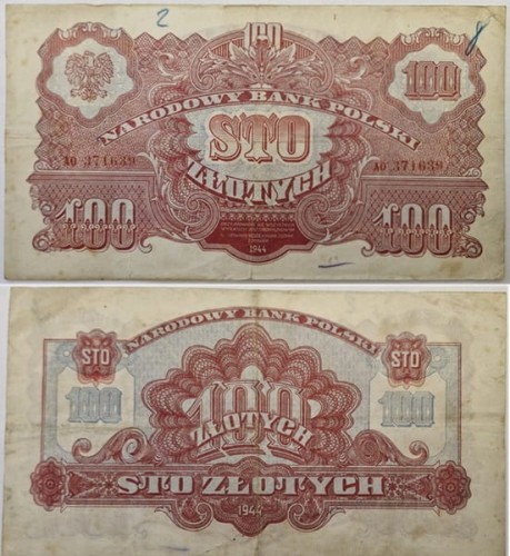 Banknot 100 zł 1944 seria lubelska