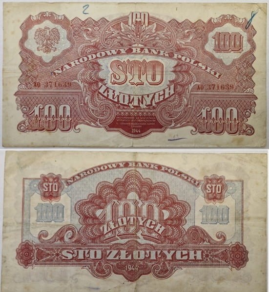 Banknot 100 zł 1944 seria lubelska