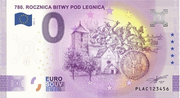 Banknot 0 euro 780 rocznica Bitwy pod Legnicą 2021 r. rewers