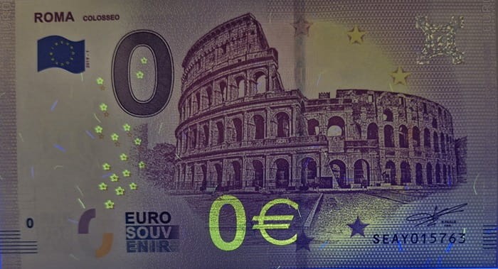 0 euro Rzym Koloseum Włochy 2019 rewers uv