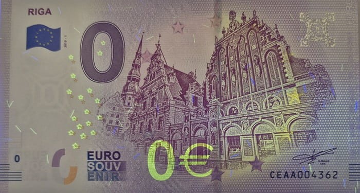 0 euro Ryga Łotwa 2019 rewers uv