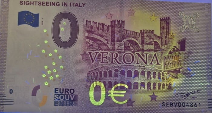 0 euro Włochy Sightseeing in Italy Verona 2019 awers
