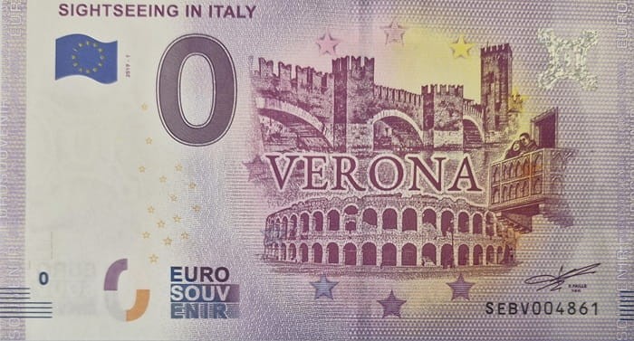 0 euro Włochy Sightseeing in Italy Verona 2019 rewers