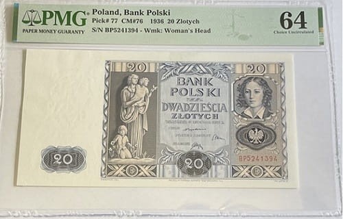 Banknot 20 złotych 1936 r. PMG awers