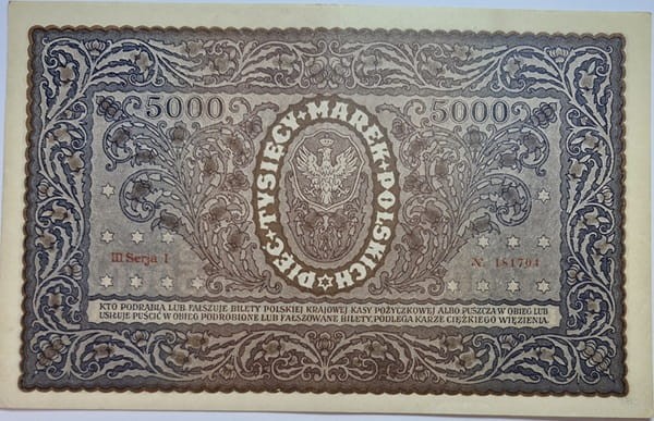 Banknot 5000 marek 1920 rewers
