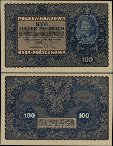 Banknot 100 marek 1919 VIII stan 1