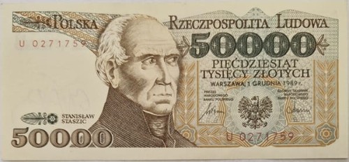 Banknot PRL 50000 zł 1989 awers