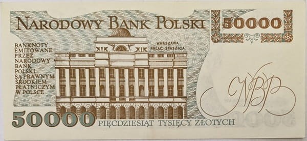 Banknot PRL 50000 zł 1989 rewers