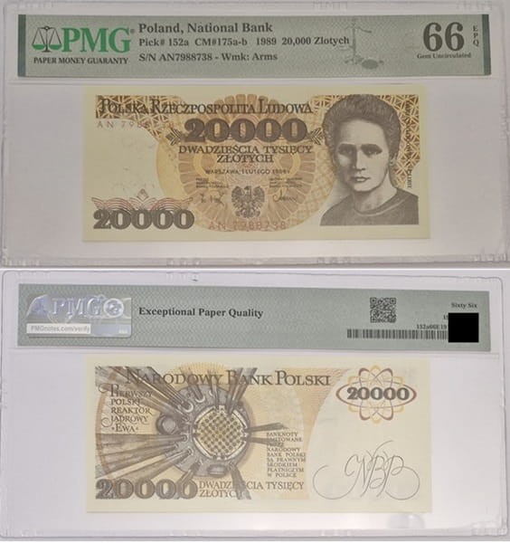 Banknot 20000 złotych 1989 PMG 66 EPQ