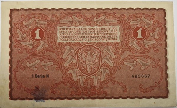 Banknot 1 marka 1919 awers stan 3