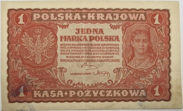 Banknot 1 marka 1919 rewers stan 3