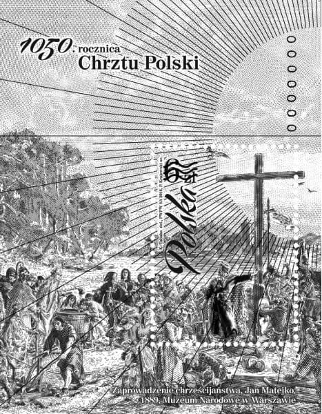 Znaczek 1050 rocznica Chrztu Polski Czarnodruk 2016