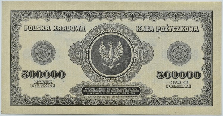 Banknot 500 000 marek polskich 1923 rewers