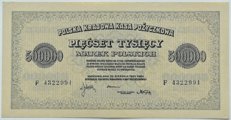 Banknot 500 000 marek polskich 1923 awers