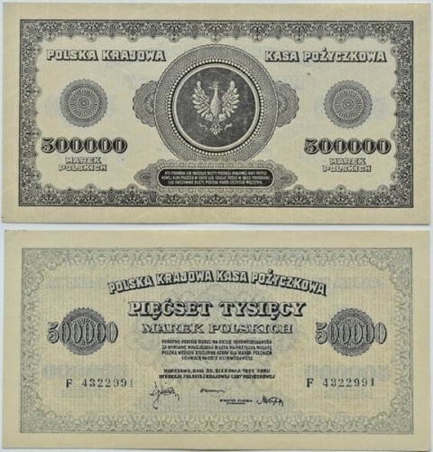 Banknot 500 000 marek polskich 1923 awers