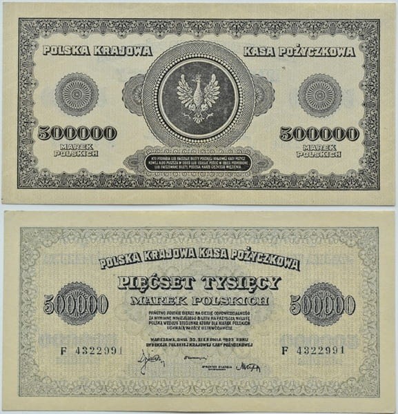 Banknot 500 000 marek polskich 1923 awers