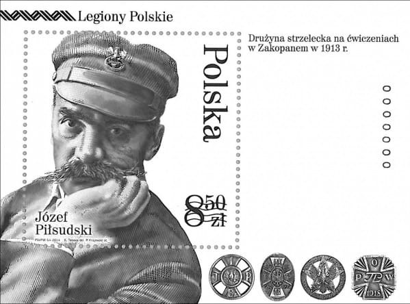 Znaczek Legiony Polskie Józef Piłsudski Czarnodruk 2014