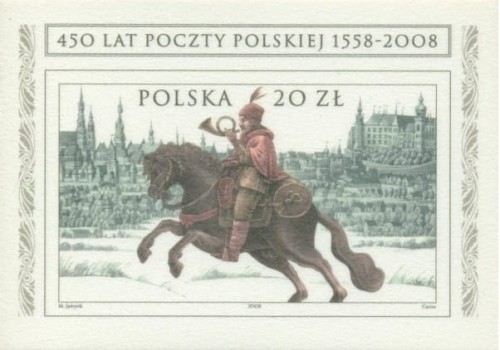 Znaczek 450 lat Poczty Polskiej Blok jedwab 2008 r.