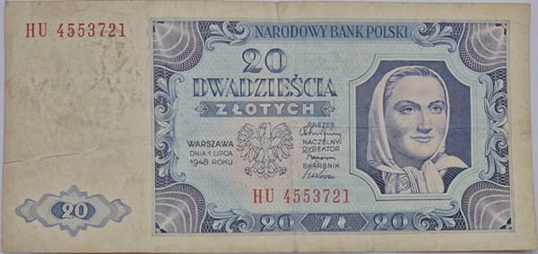 Banknot 20 zł 1948 stan 3 awers