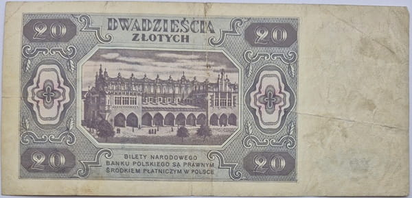 Banknot 20 zł 1948 stan 3 rewers