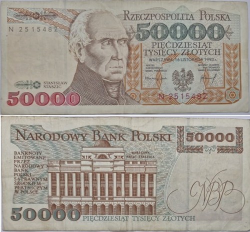 Banknot 50000 zł 1993 stan 3