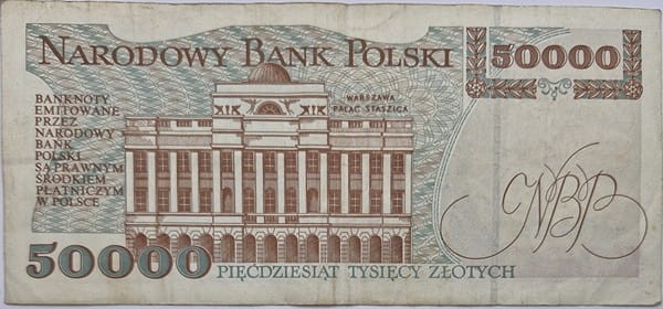 Banknot 50000 zł 1993 stan 3 rewers