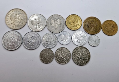 Zestaw monet obiegowych PRL 1923-1990 15 szt rewers