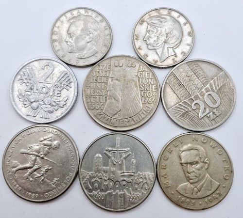 Zestaw monet obiegowych PRL obrazkowe 1966-1990 rewers