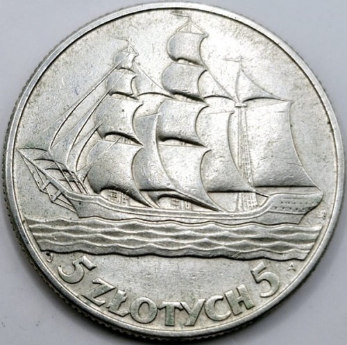 Moneta 5 zł 1936 Żaglowiec rewers