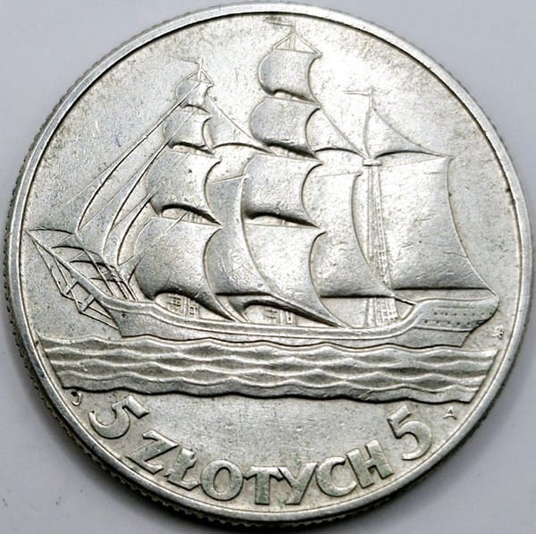 Moneta 5 zł 1936 Żaglowiec rewers