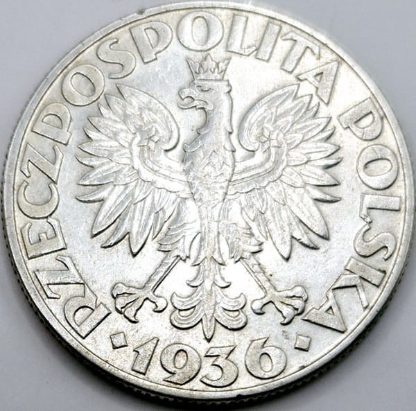 Moneta 5 zł 1936 Żaglowiec awers