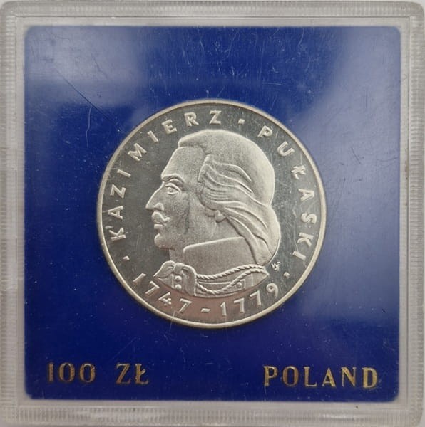 Moneta 100 zł Kazimierz Pułaski 1976 box