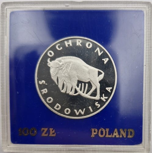 Moneta 100 zł Żubr 1977 box