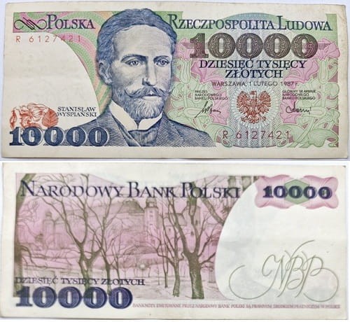 Banknot 10000 zł 1987 Stanisław Wyspiański stan 3