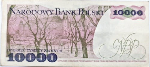 Banknot 10000 zł 1987 Stanisław Wyspiański stan 3 rewers