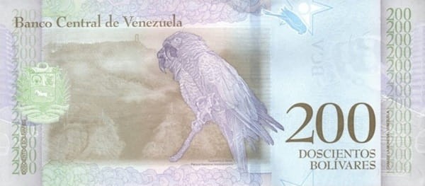 Wenezuela banknot 200 Bolivares 2018 rewers