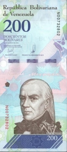 Wenezuela banknot 200 Bolivares 2018 awers